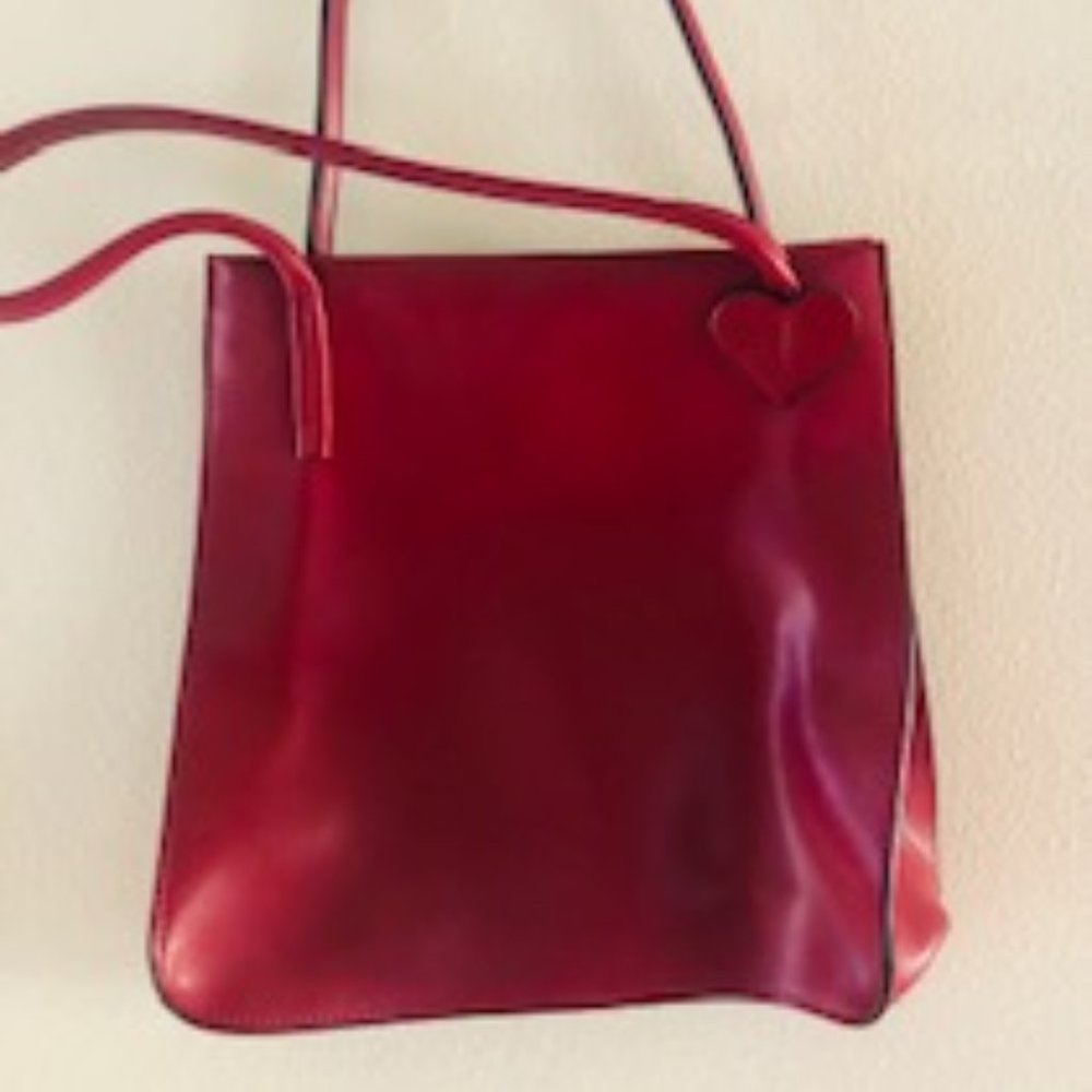Frederic of Paris Red Leather Small Tote Bag with Heart